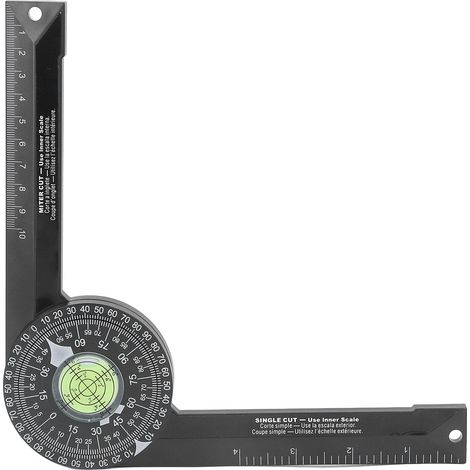 Équerre à onglet pour scie circulaire biseautée avec rapporteur d'angle et gravure laser, en ABS, pour menuiserie et bâtiment, avec crayon en bois de tilleul (1/5)