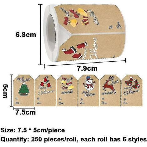 Étiquettes cadeaux autocollantes - Étiquettes cadeaux de Noël - Autocollants décoratifs pour cadeaux et paquets de fêtes - Faciles à écrire et à décoller