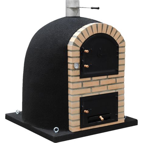 MOVELAR - Four à Bois d'Extérieur en Pierre CALDERA BANDAMA (Noir - 90 x 90 x 115 cm) – Four à Bois Idéal pour Pizzas, Pains et Grillades