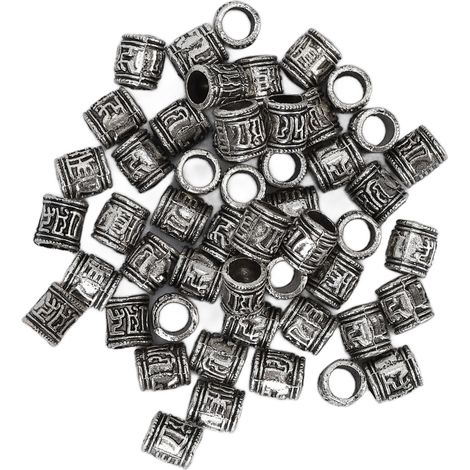50 perles de barbe vintage en alliage DIY, tubes à cheveux pour tresses et dreadlocks, lot de 50 pour homme et femme (1/5)