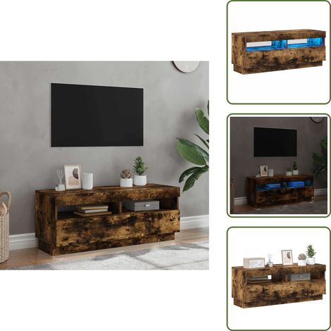 The Living Store Mobile Porta TV con Luci LED Rovere Fumo 100x35x40 cm - TV con luci RGB
