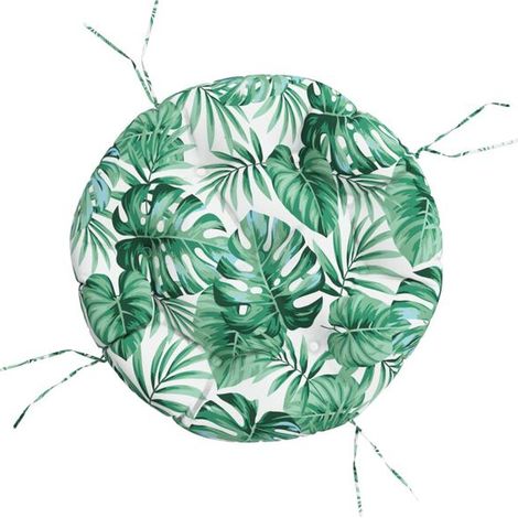 Coussin rond à motif de feuilles, 60 cm de diamètre, 11 cm de hauteur, en tissu Oxford. (1/5)