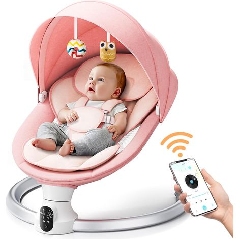 Transat Bebe Electrique, Transat Balancelle Bebe Electrique avec Télécommande et Wireless Balancelle avec Harnais de sécurité 5 Points pour enfants jusqu’à 9 kg (1/5)