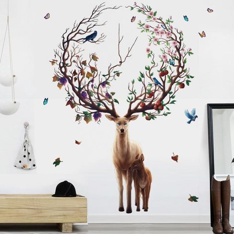 Stickers muraux Cerf de la forêt, autocollant décoratif pour porche ou maison, papier peint, art à coller (1/5)