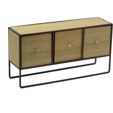 Portatutto legno e metallo marrone arrugginito 3 cassetti cm 38x11h20 (1/2)