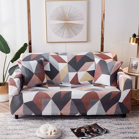Funda de sofá de 2 plazas, 145-185 cm, moderna con reposabrazos, universal, elástica, funda protectora, rejilla marrón (1/4)