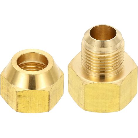 2pcs Raccords de Tube en Laiton, Femelle 1/2" x Mâle 5/8", Apdateur d'Accouplement à 45 Degrés avec Écrou Bride, Raccord Tuyau HVAC Climatisation Plomberie Gaz - 5/8" Flare Female Male (1/5)