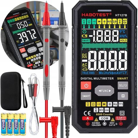 Digitales Universalmultimeter, True RMS, NCV, Thermoelement, Kabel, Gehäuse, Batterien