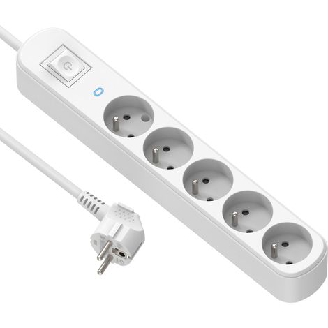 Bloc Multiprise 5 Prises 16 A, avec protection parafoudre, avec interrupteur ON/OFF, Longueur 1.5M, Blanc (1/5)