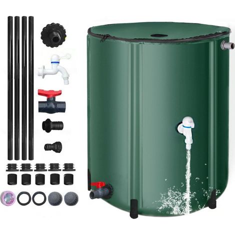 Tanque de agua plegable de 100 L, cubo de PVC para recolección de agua de lluvia con grifo, a prueba de fugas, para granjas y patios (verde) (1/5)
