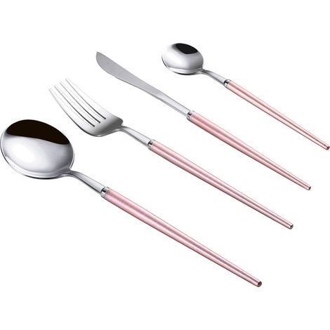 Couverts - Ensemble 4 Pièces En Acier Inoxydable - Service Pour 1 Personne - Fourchette Cuillère À Dessert Cuillère Couteau (1/5)