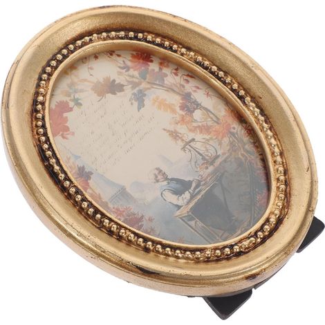 Cadre Photo Vintage Ovale en Résine Dorée, Décoration Murale Élégante et Pratique Maison, Support Photo Facile à Placer, Style Européen Délicat (1/5)