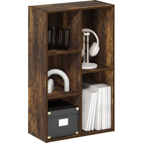 Bibliothèque, Étagère À 5 Cubes, Bibliothèque avec Étagère Ouverte, Montage sans Outil, 24 X 50 X 80 Cm, pour Salon, Chambre, Bureau, Pin Ambré (1/5)