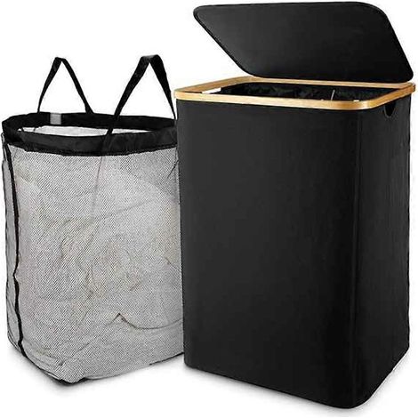 Panier à linge avec couvercle et sac à linge inclus - pour salle de bain et chambre à coucher (1/5)