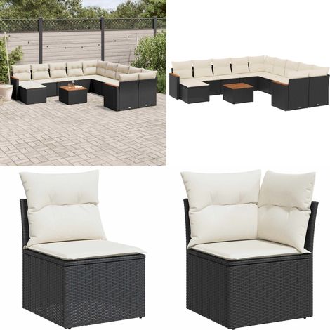 12-tlg. Garten-Sofagarnitur mit Kissen Schwarz Poly Rattan - Gartenmöbel - Outdoor-Set - Rattan Gartenset - PE-Rattan - Esstisch Set - Home & Living (1/5)