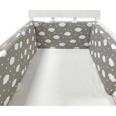Tour de lit bébé 200 x 30 cm, coussin barrière anti-collision pour berceau contour lit bébé respirant en coton, nuages gris (1/4)