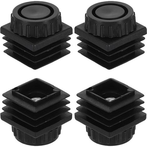 Set of 4 adjustable leveling feet made of plastic, M8 x 25 x 25 mm, for furniture legs with square thread for tables, chairs and other furniture, black (1/5)