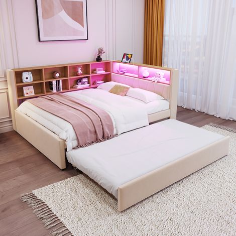 Lit adulte lit rangement 140x200 avec gigogne OKMYHOME (1/5)