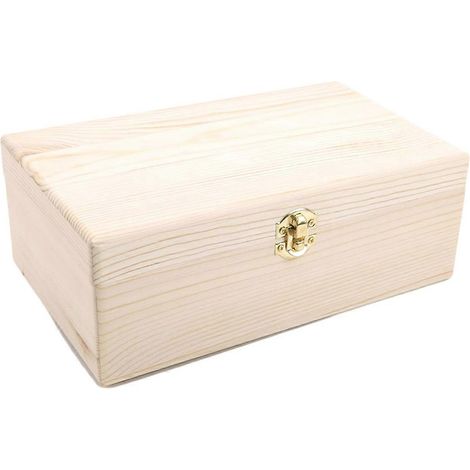 Boîte de rangement en bois naturel avec couvercle et serrure dorée, organiseur de cartes postales, coffret à bijoux artisanal en bois. (1/5)