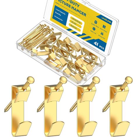 20 Pièces Porte-objets Renforcés 45 kg pour Placoplâtre et Bois, Crochets de Suspension avec Clous, Quincaillerie pour Suspension, Crochets Cadres Crochets Mural pour Photos Miroirs Peintures (1/5)