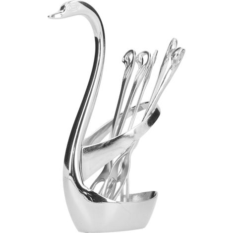 Ensemble de fourchettes à fruits Swan, couteau de table western, fourchette, cuillère, fourchette à dessert, porte-fourchettes à fruits, couverts, argent (1/5)
