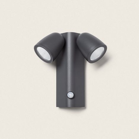 Applique da Parete per Esterni LED 12W Alluminio con Sensore di Movimento PIR Abel Due Faretti Grigio Scuro