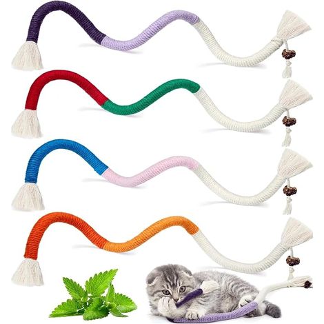Set of Cat Chew Toys with Catnip Cotton Rope Interactive Toy Dental Kitten Dental Care, Multicolour (1/5)