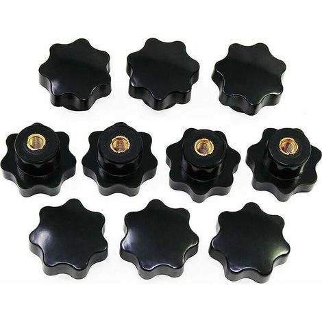 M6 Boutons en étoile, bouton moleté à filetage femelle, poignée en plastique noir boutons de serrage pour équipement mécanique (1/5)