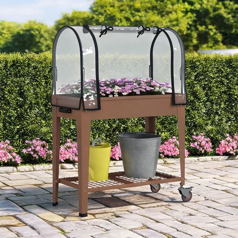 Jardinière surélevée métal avec bâche transparente et étagère (1/5)