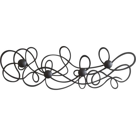 Appendiabiti da parete Doodle 77x25 cm in ferro nero con pomelli - Design moderno a linee intrecciate - Fissaggio a muro - Made in Italy