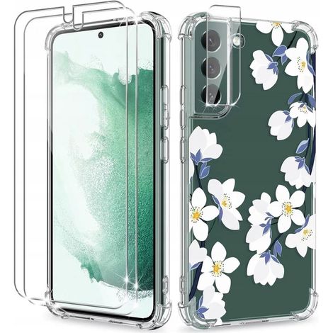 Schutzhülle für Samsung Galaxy S22+, Silikon, transparent, florales Rückseitenmuster + 2x Schutzglas (1/4)