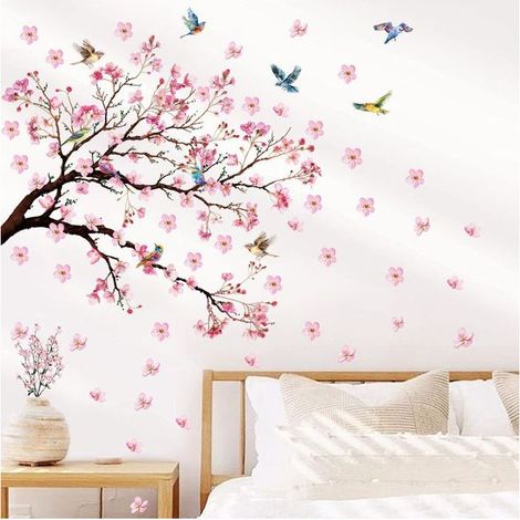 Stickers Muraux Branche de Fleurs Rose Autocollant Mural Fleurs Arbre Rose Décoration Murale Chambre Enfants Chambre Salon (1/2)