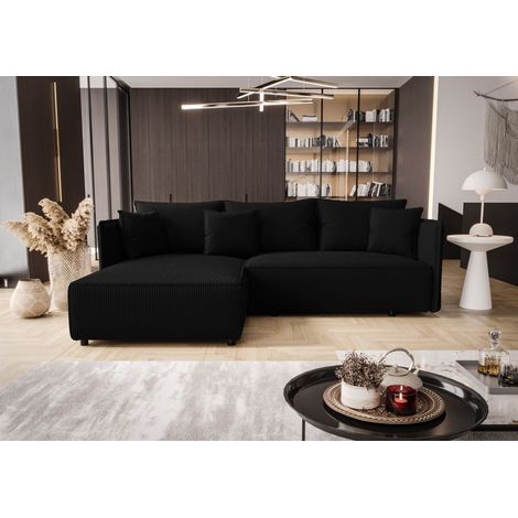 Ecksofa Schlafsofa EVORA Stoff Poso Schwarz Ottomane Links (1/3)