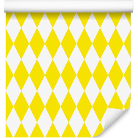 Carta da parati Arlecchino con diamanti, gialla, bianca e crema, per soggiorno e camera da letto, 50x1000 cm. (1/5)