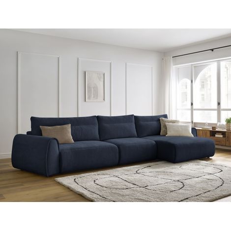 BOBOCHIC - Canapé grand angle incurvé fixe ADEN Angle droit Bleu foncé (1/5)