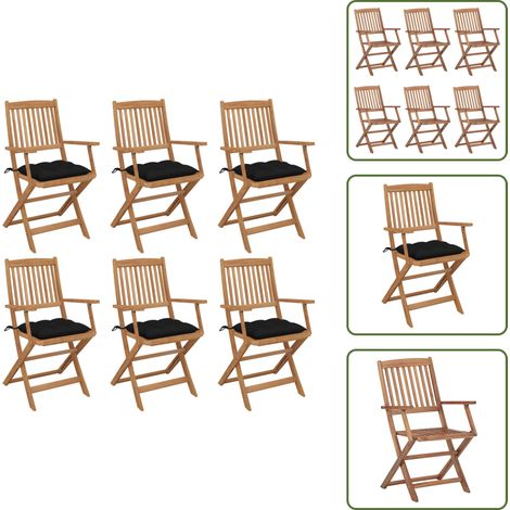Klappbare Gartenstühle 6 Stk. mit Kissen Massivholz Akazie - Gartensaßsessel - Klappstuhl - Holztisch - Gartenmöbeln - Outdoor Möbel (1/5)