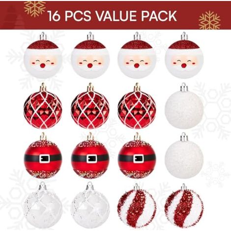 Lot de 16 boules de Noël rouges et blanches sur le thème du Père Noël 6,1 cm (1/4)