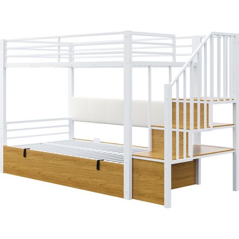 Letto a soppalco multifunzione 90 x 200 cm bianco in metallo con contenitori e scala (1/5)