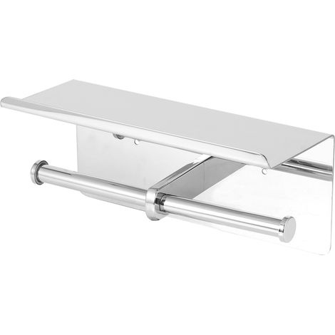 Porte-papier toilette double en acier inoxydable avec étagère de rangement pour téléphone portable (1/5)