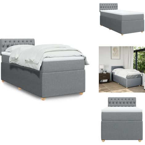 Sommier à lattes de lit avec matelas Gris clair 100x200cm Tissu - Sommier À Lattes De Lit - Sommiers À Lattes De Lit - Lit - Meuble De Chambre À Coucher (1/5)