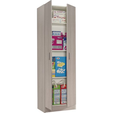 Armoire colonne de rangement 2 portes coloris chêne - hauteur 180 cm x 59 cm longueur x profondeur 37 cm (1/3)