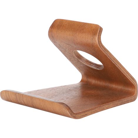 Support portable pour téléphone portable, tablette ou iPad, en bois (marron noisette), à poser au chevet du lit.