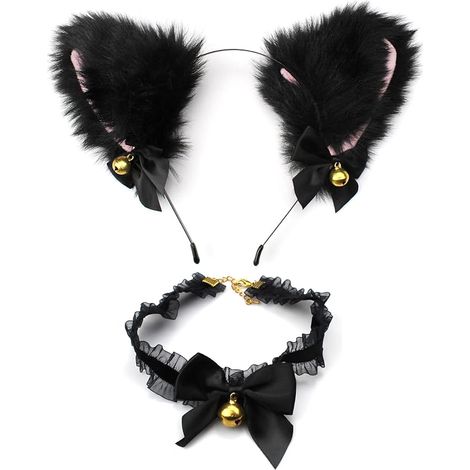 Serre-tête oreilles de chat en fourrure pour jeu de rôle, serre-tête oreilles de chat mignon, nœud, collier, oreilles de chat, serre-tête renard, idéal pour les décorations de fête déguisée