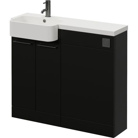 Napoli 250 Matt Black 1000mm 2 Door Vanity Unit Toilet Suite with Left Hand Round Rico Semi Recessed Basin - 1000mm - Gunmetal Grey 160mm HandleWithout Kingston Toilet Pan