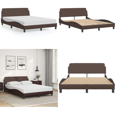 Bettgestell mit Kopfteil Braun 120x200 cm Kunstleder - Bettsofa - Holzbettfundament - Lattenrost - Doppelbett - Boxspringbett - Home & Living (1/5)