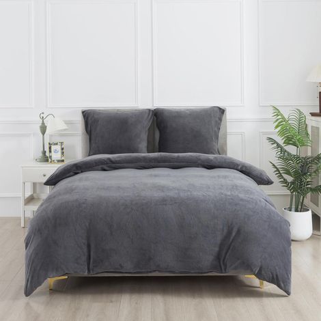 Bettwäsche-Set 155x220 cm Schwarz Grau 2-teilig, warm & flauschig, Flanell