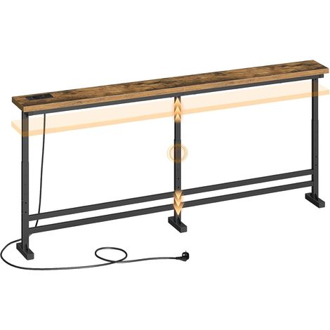 Table Console Longue de 180cm, avec Multiprise, Bout de Canapé Fin, Table de Canapé Étroite et Longue, avec 1 Prise CA, 1 Port USB, 1 Port USB-C, pour Salon, Marron Rustique et Noir, XCT08CBR (1/5)