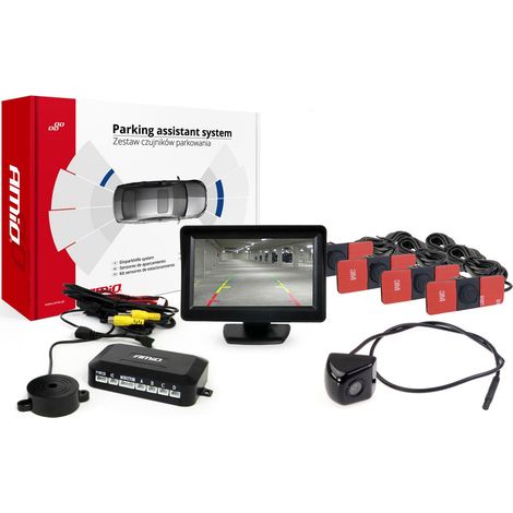 Kit di sensori di parcheggio TFT01 da 4,3" con telecamera HD-310 e 4 sensori interni neri. (1/5)