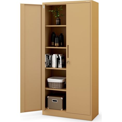 Aktenschrank C001H Büroschrank Metallschrank Aufbewahrungsschrank 4 verstellbare Fachböden Pulverbeschichtet Abschließbar 195 cm x 90 cm x 40 cm (Beige) (1/5)