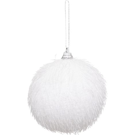 Déco Sapin Boule de Noël D 8 cm Blanc fibré et pailleté effet givré - Feeric Christmas